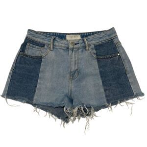 Pacsun High Rise Jean Shorts Patchwork Denim Cotton Womens 26 Short Frayed Hem